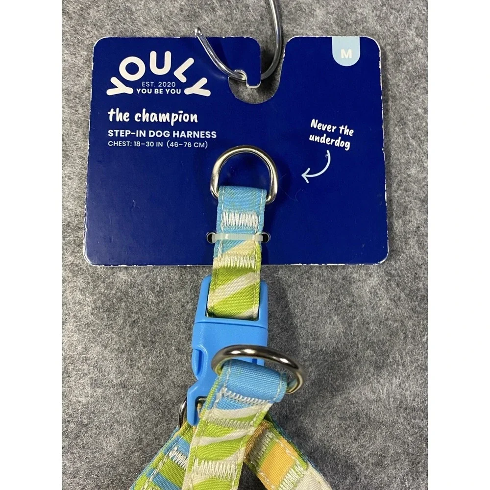 Youly The Champion Step-In Dog Harness Stripe Blue Green Yellow Medium